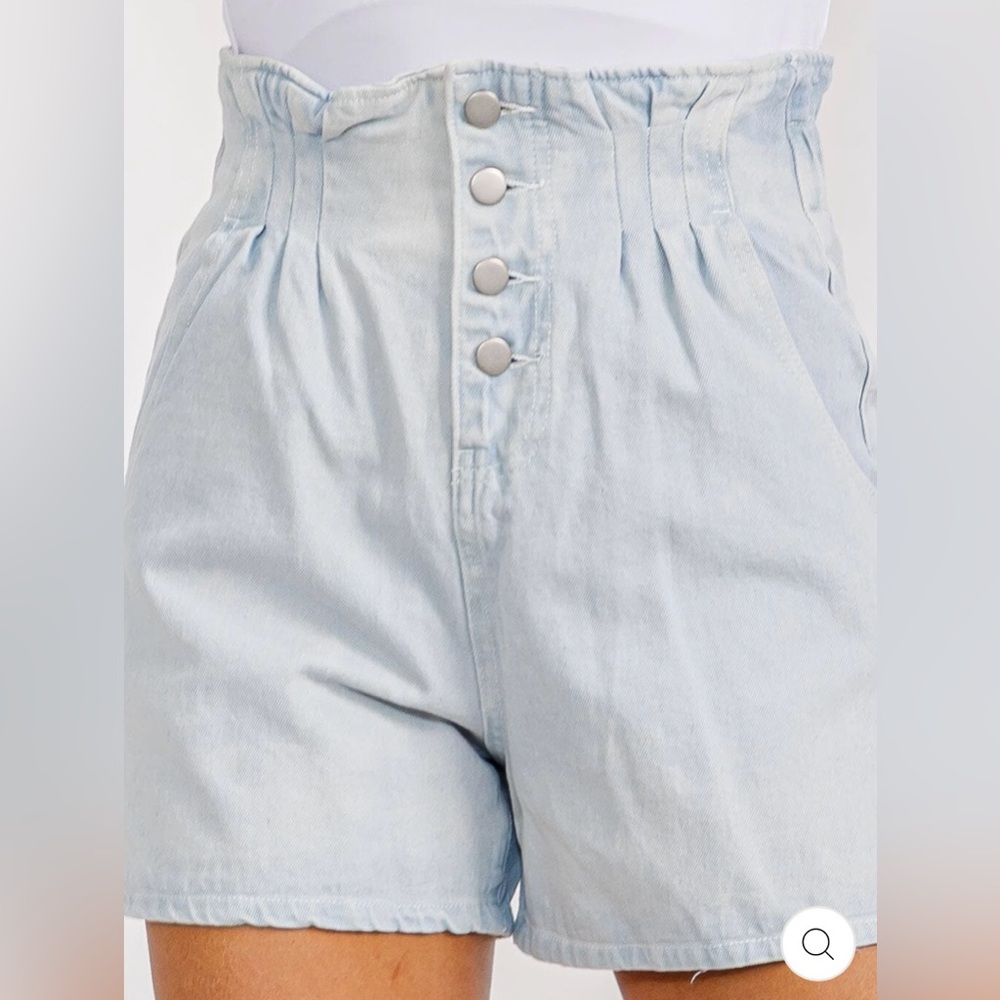 Hayden High Waisted Paperbag Washed Denim Shorts in Light Blue Wash NWT